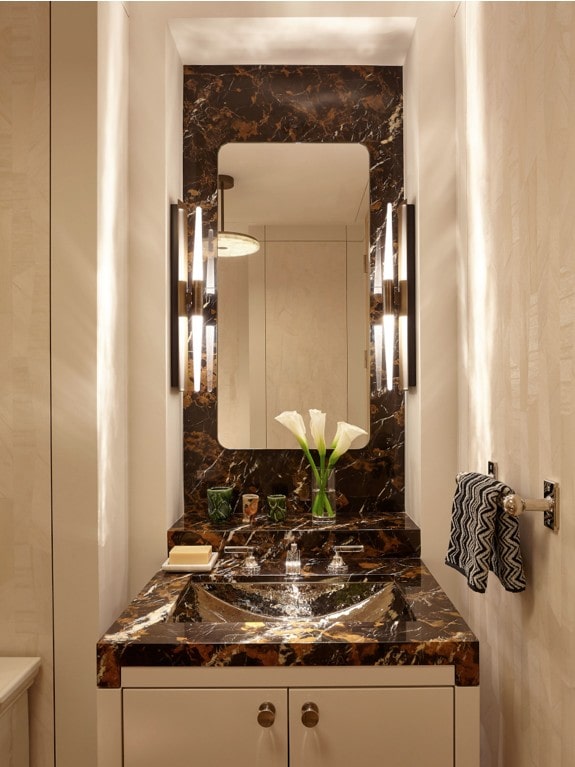 palm beach apartment powder room by steven elmets architecture